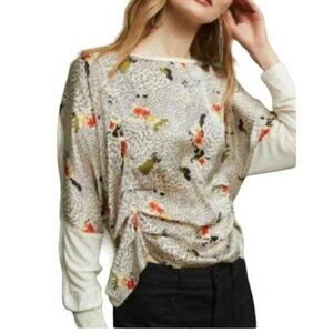 Anthropologie Tiny Floral Satin Long Sleeve Blouse